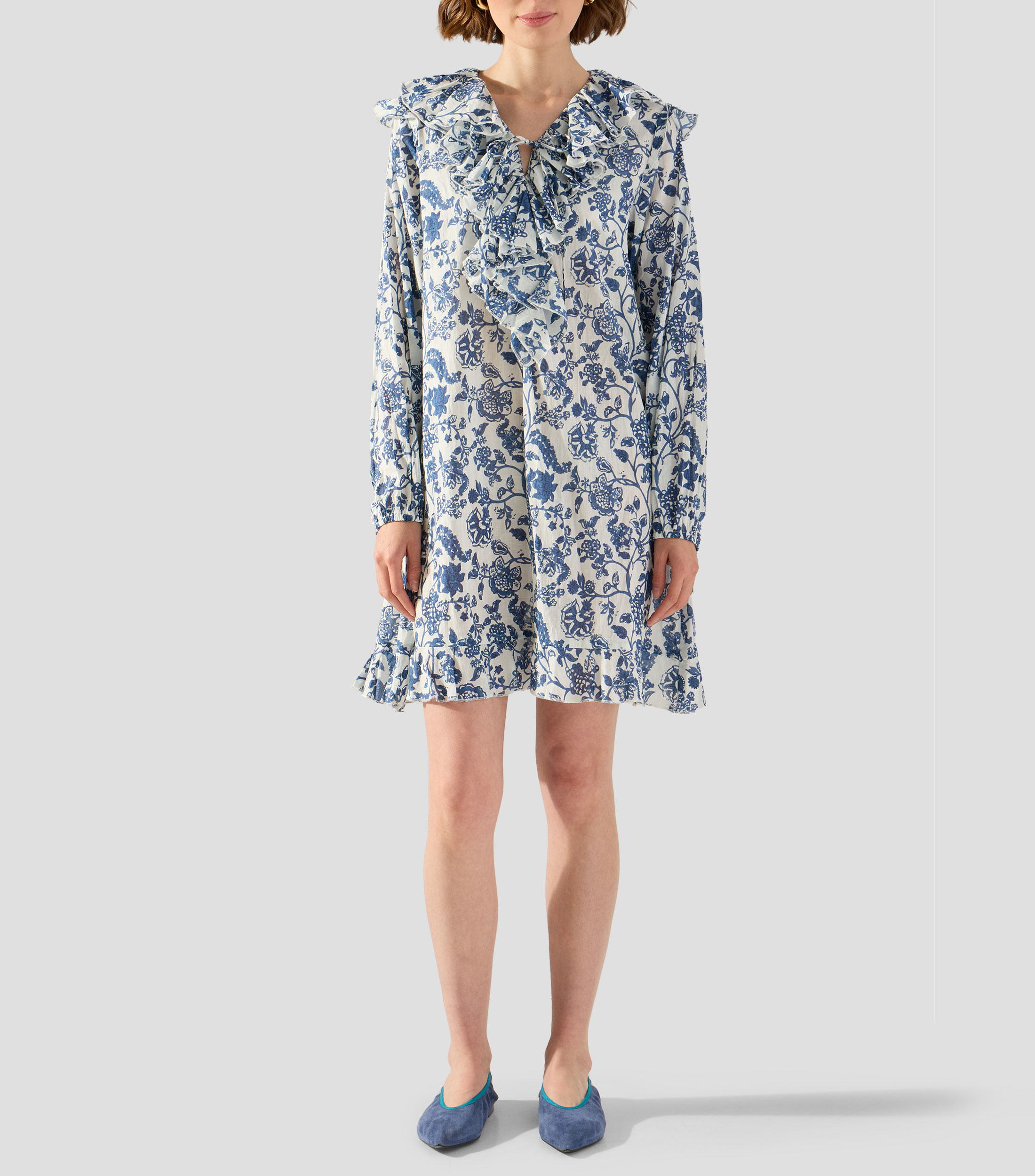 Vestido mini con manga larga estampado Mujer
